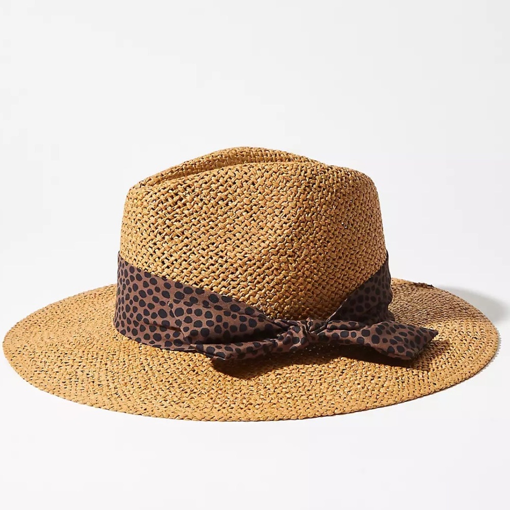 Leopard Print Bow Straw Fedora
